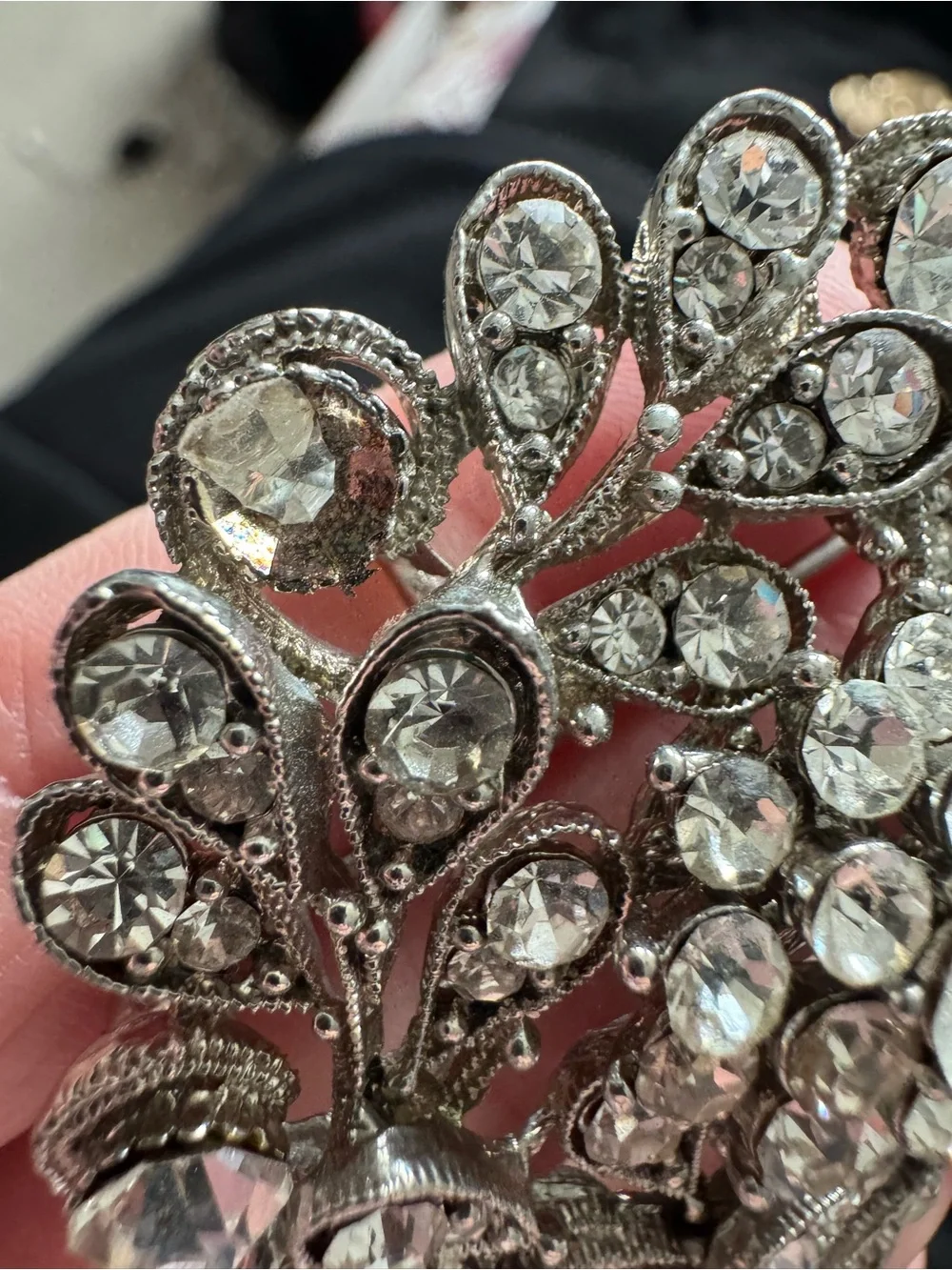 Silver-Tone Crystal Brooch - Clear Rhinestones